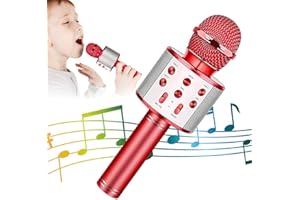 KIDWILL Wireless Bluetooth Karaoke Microphone for Kids, 5-in-1 Portable Handheld Karaoke Mic Speaker Player Recorder with Adjustable Remix FM Radio for Kids Adults Birthday Party KTV Christmas (Red)
