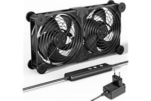 upHere gaming Ventilatore PC 2x120 mm, DC 12V Ventilatore, Doppi Cuscinetti a Sfera, Spina AC 220V Controllo Della Velocità 5 Regolabile per PC Cabinet Server Room Modems, U2DC2