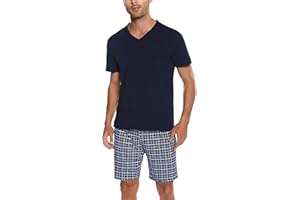 Bresdk Pijama Hombre Corto Algodón Manga Corta Conjunto de Pijamas Cortos Verano Camisas y Pantalones Suave y Cómodo