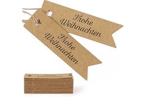 COLOFALLA 50 Stücke Fröhe Weihnachten Geschenkanhänger Flaschenetiketten Weihnachten Etiketten Anhänger Geschenkanhänger Kraftpapier für Weihnachtsgeschenke Vintage