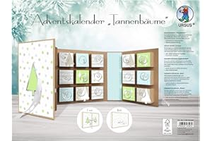 URSUS Book Christmas Trees, Made of Kraft Cardboard, Material Calendar, Including Decorative Papers, Satin Ribbon and Advent Numbers, Approx. 22.4 x 16.1 x 5.3 cm, Green/Blue, One Size