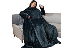 ‎MYLUNE HOME MYLUNE HOME Decke mit Ärmeln - Öko-Tex Ärmeldecke 300GSM Kuscheldecke Flauschig mit Ärmeln und Fußtasche Decke zum Anziehen Ärmeldecke Damen Erwachsene Dunkelgrau 150x180cm Kuscheldecke Ärmel