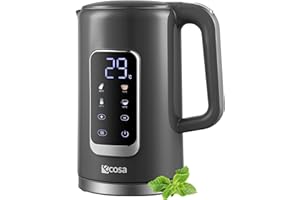 ECOSA Czajnik elektryczny ze stali nierdzewnej z regulacją temperatury (40°C-100°C) 1,7 l, 2200 W, 100% wolny od BPA, wyświetlacz LED z możliwością wyboru temperatury, czajnik wodny Kettle (jedwabny czarny)