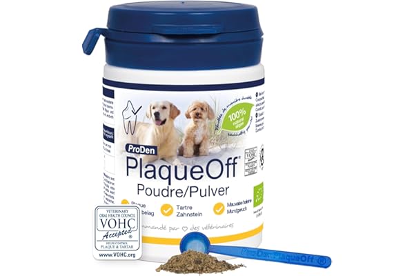 ProDen PlaqueOff - Poudre Dentaire pour Chiens, Anti-Tartre, Réduit la Plaque Dentaire et la Mauvaise Haleine, 100% à Base d’Algue Naturelle, Hypoallergénique, Résultats Cliniquement Prouvés - 60 g