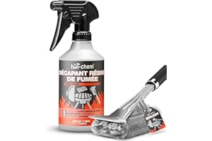 BIO-CHEM CLEANTEC Bio-Chem - Décapant résine de fumée 0,5L + Brosse à Barbecue - nettoyant degraissant 2 en 1 Vaporisateur nettoyant résine de Grill et Barbecue - Entretien grilles de barbecues