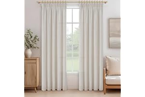 ‎MRTREES MRTREES Gardinen mit Kräuselband Leinenoptik Halbtransparent für Wohnzimmer 2er Set, Vorhänge Schlafzimmer 225 cm Lang Vorhang Fenster 140 cm Breit, Linen Curtains Living Room, Elfenbeinweiß