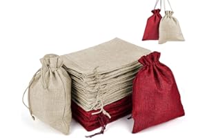 Miavogo 30 x Säckchen zum Befüllen Jutesäckchen Jutebeutel,20 x 15 cm,Stoffbeutel Basteln Kleine Geschenke für Bonbons Lavendel Kräuter,15 x Beige & 15 x Weinrot