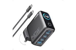 140W USB C Charger, Anker Laptop Charger, 4-Port Multi-Device Fast Charging, Advanced GaN Power Adapter, Intuitive Touch Controls, Compatible with MacBook, iPhone 17 Series, Samsung, Pixel, and More