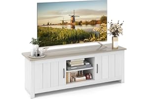 COSTWAY Mobile TV con 2 Ante per TV fino a 65", Mobile Porta TV in Legno con Ripiani Aperti, Mobile per TV in Legno per Soggiorno, 145 x 39,5 x 49,5 cm (Grigio)