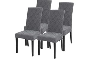 JuneJour Dining Chair Covers Set of 4 Stretch Removable Washable Kitchen Chair Slipcovers Elastic Spandex Fabric Chair Protector Covers for Dining Room(Gray Jacquard)