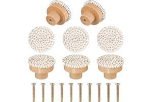 Kacrilidi 8 Piezas Pomos de Ratán para Gabinete, Tiradores Redondos de Madera, Pomos Madera de Ratán Tiradores Cajones Madera con Tornillos, para Cajones, Cocina, Armarios, Muebles, Aparador, blanco