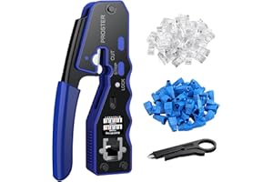 Proster RJ45 Pass Through narzędzie do zaciskania wielofunkcyjny zacisk izolacyjny do kabli sieciowych RJ45 Cat6 Cat5 Cat5e z 50 złączami Cat6 i pokrywami ochronnymi