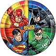 Justice League Multicolor Round Paper Dinner Plates (22cm) Pack of 8 - Perfect for Superhero-Themed Parties & Celebrations