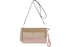 CRAZYCHIC - Sac Bandoulière Paillette Cuir Multicolore Femme - Pochette Soirée Plate Bandes Strass Brillant Souple - Fourre-Tout Besace Sacoche Sac à Main Porté Epaule - Mode Chic Tendance