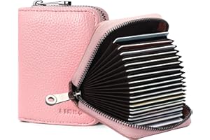 Goopai RFID 20 Card Slots Credit Card Holder Genuine Leather Accordion Card Case Small Wallet for Women or Men with Zipper