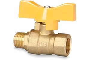 Noosverl Zawór kulowy 1/4 cala, zawór odcinający, pełny przepływ, mosiężny zawór kulowy 1/4" z uchwytem skrzydłowym