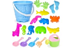 Ynanimery Kids Beach Toys, 19 Pcs Sand Toys Set Including Watering Can, Bucket, Shovel and Spade, Animals Molds Pool Toys Beach Toy Set for 3 4 5 6 Boys Girls Gifts