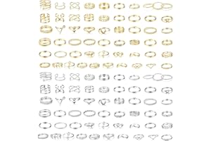 Milacolato 104Pcs Lot Bague pour Femme Mignon Minimaliste Bande Réglable Bague De Doigt Argent Or Vintage Bagues Empilable Midi Thumb Joint Ouvert Bague Set Femmes Pas Cher