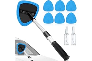 NIZIRIOO Auto Nettoyeur Vitres Nettoyant Vitres Intérieur Voiture : 9 Pièces Bleu Nettoyeur Pare-brise Rétractable, Kit d'Essuie-glace Auto avec 6 Tampons en Microfibre, 2 Bouteilles Pulvérisateurs, 40 cm