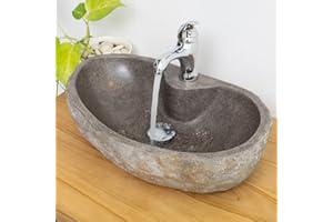 Flussstein-Waschbecken 40 cm oval Stein-Aufsatzwascbecken Bad Gäste WC Naturstein Handwaschbecken Wohnfreuden