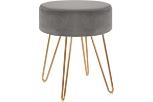 ‎DUHOME Duhome Sitzhocker Schminktisch Hocker Samt Hocker Runder Ottoman Hocker Gepolsterter Hocker mit Metallbeine, Grau
