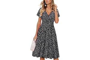VOTEPRETTY Women's Short Sleeve V Neck Wrap Summer Dress Casual Floral Sundress with Pockets