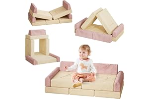 ‎HOOPYOSMS hoopyosms Modulares Spielsofa für Kinder | Kindersofa aus Schaumstoff-Bausteinen | Spielsofa Kinderzimmer | Weiche Bausteine mit Flanellbezug, Beige Rosa