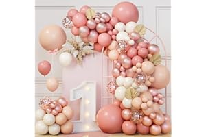 CONLEKE Blush Pink Balloon Garland Arch Kit 151Pcs, Retro Dusty Pink Nude Rose Gold Ivory White Confetti Latex Balloons for Girls Baby Shower Garden Tea Party Bachelorette Wedding Birthday Decorations