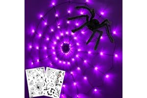 NEUFOOD Halloweenowa dekoracja zewnętrzna/wewnętrzna, Halloweenowe bajkowe światła, 4 ft 80 LED dekoracja pajęczyny z dużym pająkiem 50 CM, 8 trybów wodoodporna pajęczyna Halloween, Halloweenowa dekoracja