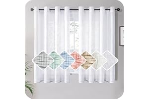 MRTREES Cortinas de Dormitorio Comedor Salon Cocina Habitacion 2 Piezas 140×145cm Visillos Blancos Translúcidas Modernas de Lino Aspecto con Ojales para Ventanas Sala para Niños Sala Cuarto Baño