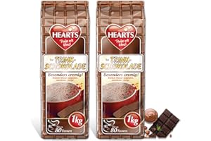 HEART'S HEARTS Typ Trinkschokolade, 2er Pack, 2 x 1 kg, ca. 80 Portionen pro Beutel, fettreduziert, besonders cremig, Instant Pulver für Trinkschokolade im Vorratsbeutel