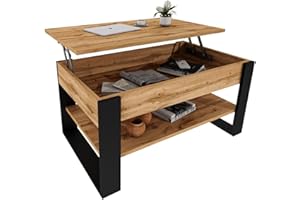 ‎CRAFTPAK CraftPAK Couchtisch Höhenverstellbar mit Stauraum | Wohnzimmertisch Klappbar | Höhenverstellbarer Coffee Table | Couchtische Ausziehbar | Wohnzimmer Tisch Holz Braun