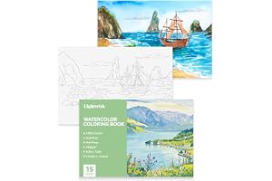 LIGHTWISH Akvarell målarbok för vuxna och nybörjare | 15 ark | Premium 100 % bomull 300 gsm hotpresspapper | 21 x 15 cm