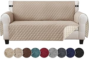Jaotto Copridivano 3 Posti Impermeabile Copri Divano con Braccioli Fodere Copridivano Trapuntato con Tasche Laterali Copridivano Impermeabile per Animali,Cachi
