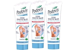 3x Podovis Crema Effetto Talco Anti-Odore e Anti-Sudore Pelle Fresca e Asciutta con Mentolo Dermatologicamente Testato - 3 Flaconi da 100ml ognuno