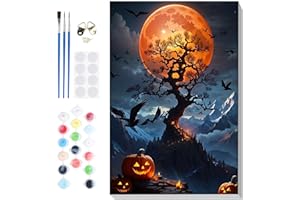 Fumupe Halloween Malen Nach Zahlen Erwachsene mit Rahmen, Malen Nach Zahlen Landschaft, Diy Set Erwachsene mit Pinseln und Acrylfarben Handgemalt Ölgemälde Leinwand für Home Décor, 20x30cm