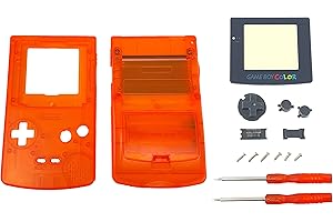 THE TECH DOCTOR Gameboy Color - Carcasa de repuesto completa, lente de pantalla y botones, kit de reparación profesional que incluye herramientas (naranja transparente)