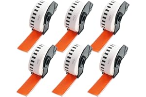 ‎BETCKEY BETCKEY - 6 Rolls DK-22210 Continuous Labels (Paper) Compatible with Brother, 29 mm x 30.48 m, 6 Coloured Labels Red for Brother QL Label Printers