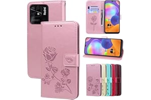 RankOne Estuche Tipo Billetera de Cuero para Redmi 10C / Poco C40 (6.71" Inches), con Tarjetero, Diseño de Rosas, Funda Tipo Libro con Tapa - Oro Rosa