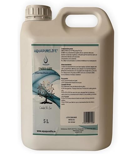 DMSO Dimetilsolfossido 99,9% purezza, 5 litri, contenitore HDPE resistente, uso versatile e compatibile con varie applicazioni, Pe(polietilene