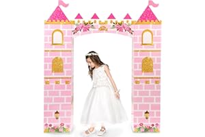 WERNNSAI Prinzessinnen Spielzeughaus – Prinzessinnenschloss Deko Geburtstag Mädchen Kinder Karton Rosa Prinzessinnen Partybogen Türdeko Leicht Faltbar Geburtstagsparty Hintergrund 146cm x 130cm