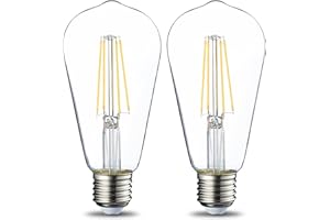 Amazon Basics Lot de 2 ampoules LED vintage Culot Edison E27 ST64 7 W (équivalent 60 W) Filament transparent Intensité non variable