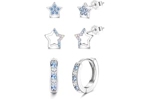 CASSIECA 3 Paar 925 Sterling Silber Ohrringe für Damen Mädchen Kinder Kleine Silber Creolen Ohrringe Zirkonia Ohrstecker Hypoallergen Herz Stern Ohrringe Knorpel Huggie Schmuck Geschenk für Kinder
