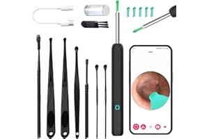 QAUM Ear Wax Removal Kit with Camera 1920P HD Wireless WiFi Visual Otoscope Ear Cleaner Rechargeable Type C Earwax Pick Cleaning Tool with 6 LED Lights & 6 Ear Spoons for iOS and Android, Black