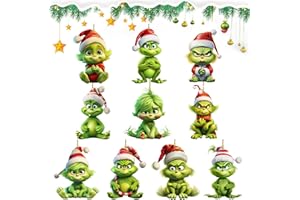 Ellxen 10 Stück Weihnachtsschmuck G-rinch,mit elastischer Kordel 2D Acryl Anhänger, G-rinchs Weihnachtsbaumschmuck,2023 fröhliche lustige Puppen Ornamente für Weihnachtsbaum Dekorationen(B)…