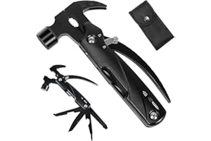 HONZIN Martillo Multiuso 12 en 1 Plegables Alicate Multiuso Navaja Táctica Herramienta de Bolsillo con Funda de Nailon, para Senderismo, Pesca, Acampar Y Reparación de Bricolaje