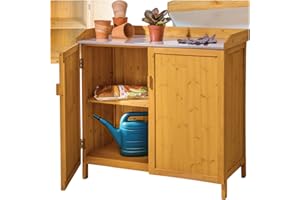 TecTake® Armadietto da Giardino con Piano da Lavoro Zincato, Spazio per Utensili e Accessori Barbecue, Tavolino da Giardinaggio, Mobile da Giardino, Tavolo per Piante, per esterno - 98 x 48 x 95 cm