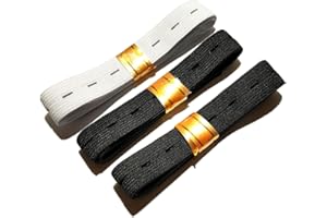MONDO IDEA Juego de 3 gomas elásticas con ojales para coser banda elástica de poliéster artesanal para manualidades, cinta para costura, mercanía y artesanía, color blanco y negro (15 mm x 90 cm)