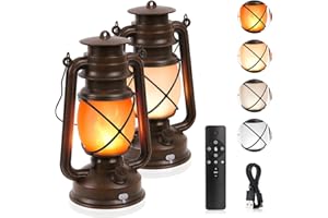 KINGLEAD LED Lanterne d'epoca, 4 modalità di luce dimmerabili, lanterne da esterno appese a LED impermeabili con effetto fiamma ricaricabili via USB adatte per giardino, Natale, Capodanno 2 pezzi