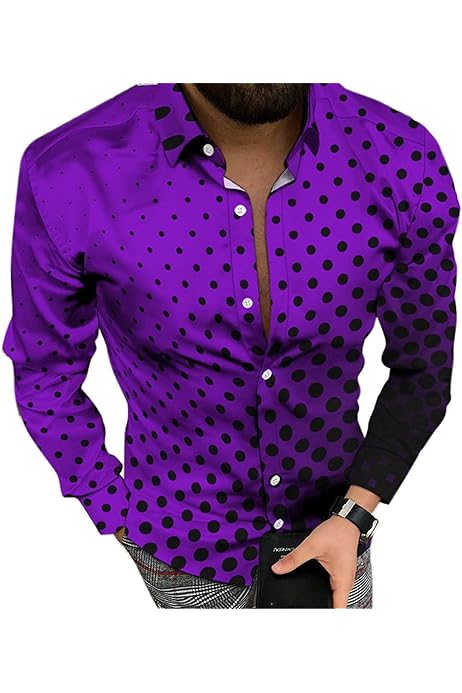 Camisas Hombre Estampadas Camisa Hombre Lunares 3D Manga Larga